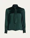 Sergio Hudson Neck-tie Button-front Blouse In Green