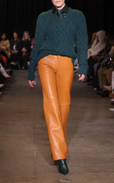 Sergio Hudson Neck Tie Silk Top In Dark Green