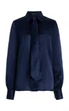 Sergio Hudson Neck Tie Silk Top In Navy