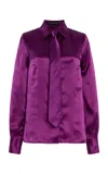 Sergio Hudson Neck Tie Silk Top In Purple