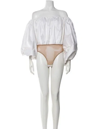 Pre-owned Sergio Hudson Off-the-shoulder Long Sleeve Bodysuit In White