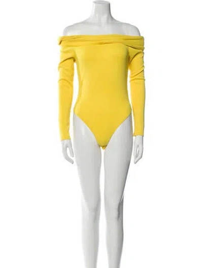 Pre-owned Sergio Hudson Off-the-shoulder Long Sleeve Bodysuit In Yellow
