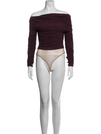 Pre-owned Sergio Hudson Off-the-shoulder Long Sleeve Top In Purple