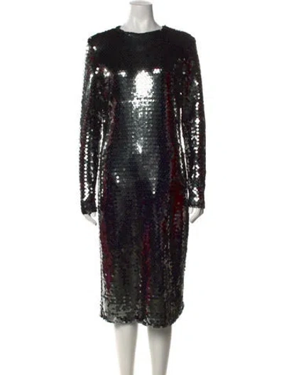 Pre-owned Sergio Hudson Patterned Midi Length Dress In Black