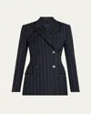 Sergio Hudson Pinstripe Double-breasted Tailored Wool Blazer In Navy Pink Stripe