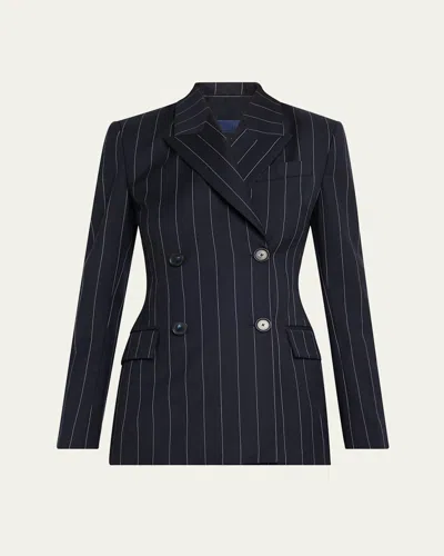 Sergio Hudson Pinstripe Double-breasted Tailored Wool Blazer In Blue