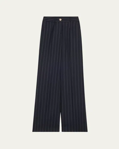 Sergio Hudson Pinstripe Wide Leg Wool Pants In Navy Pink Stripe