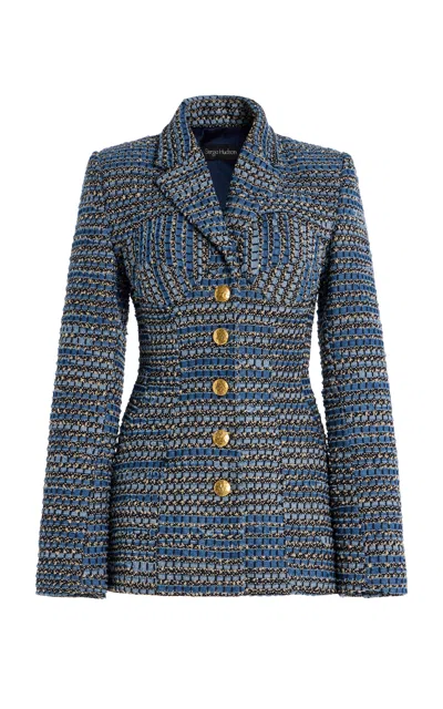 Sergio Hudson Plaid Cotton Blazer In Blue