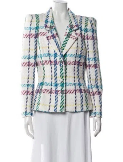 Pre-owned Sergio Hudson Plaid Print Blazer In White