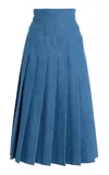Sergio Hudson Pleated Cotton Midi Skirt In Blue