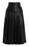 Sergio Hudson Pleated Leather Midi Skirt In Black