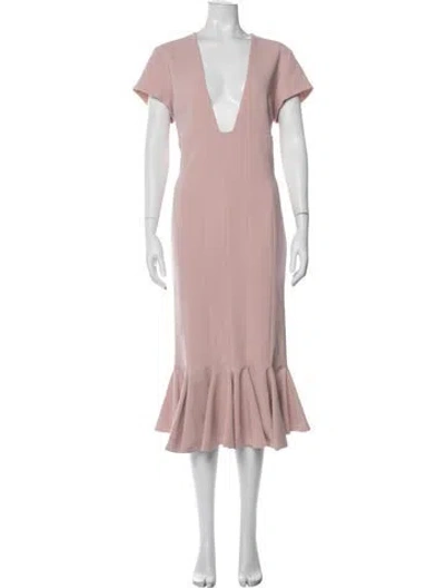 Pre-owned Sergio Hudson Plunge Neckline Midi Length Dress W/ Tags In Pink