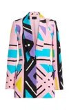 Sergio Hudson Printed Long Shawl Silk Crepe Blazer In Multi