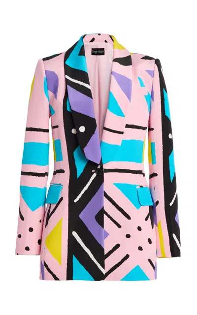 Sergio Hudson Printed Long Shawl Silk Crepe Blazer In Multi