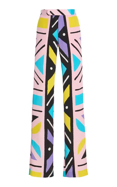 Sergio Hudson Printed Silk Crepe Mid-rise Bootleg Pants In Multi