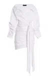 Sergio Hudson Ruched Cotton-twill Wrap Dress In White
