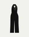 Sergio Hudson Double-breasted Pinstriped Twill Jumpsuit In Animal Print