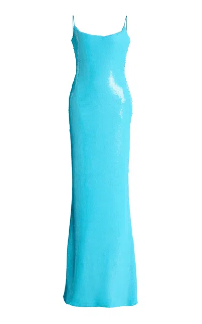 Sergio Hudson Sequin Evening Gown In Blue