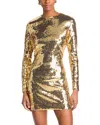 Sergio Hudson Sequined Long Sleeve Mini Dress In Gold