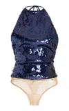 Sergio Hudson Sequined Halter Bodysuit In Navy