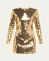 Sergio Hudson Sequined Long Sleeve Mini Dress In Gold