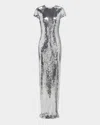 Sergio Hudson Short Sleeve High Slit Gown In Silver
