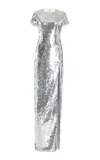 Sergio Hudson Short Sleeve High Slit Gown In Silver