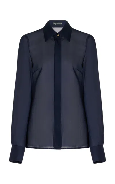 Sergio Hudson Sheer Silk  Top In Navy