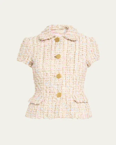 Sergio Hudson Short-sleeve Tweed Metallic Jacket In Multi