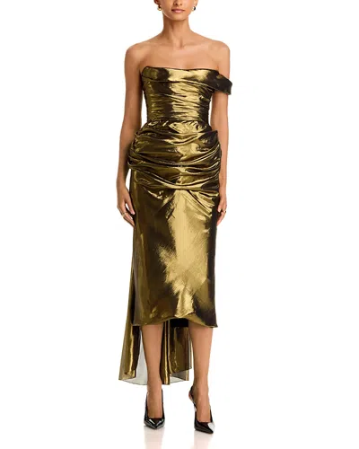 Sergio Hudson Silk Blend Lame Cocktail Dress In Gold