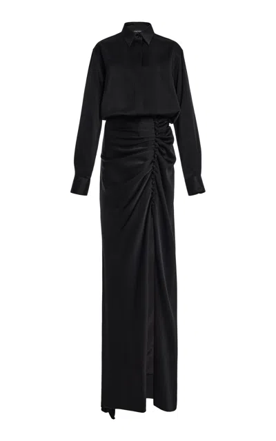 Sergio Hudson Silk Button-skirt Maxi Shirtdress In Black
