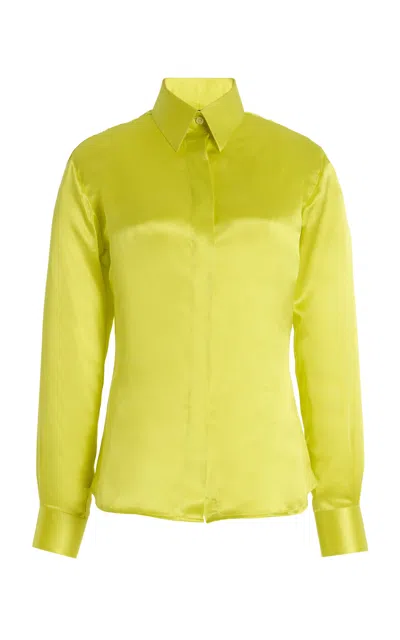 Sergio Hudson Silk-crepe Button Down Blouse In Yellow