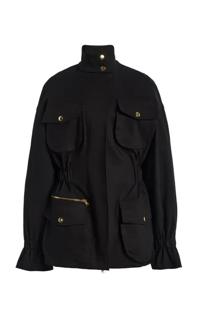 Sergio Hudson Silk Faille Utility Jacket In Black