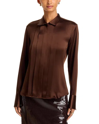 Sergio Hudson Silk Pleated Front Blouse In Brown