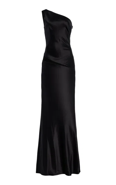 Sergio Hudson Single Shoulder Silk Gown In Black