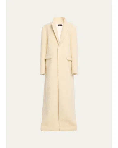 Sergio Hudson Single-breasted Teddy Boucle Long Coat In White