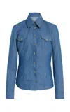Sergio Hudson Snap-button-detailed Denim Shirt In Blue