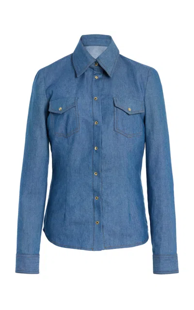 Sergio Hudson Snap-button-detailed Denim Shirt In Blue