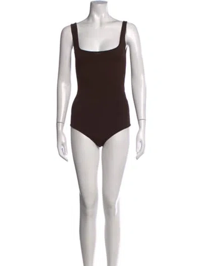 Pre-owned Sergio Hudson Square Neckline Sleeveless Bodysuit In Brown