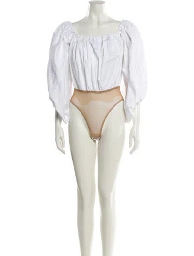 Pre-owned Sergio Hudson Square Neckline Three-quarter Sleeve Bodysuit In Neutral