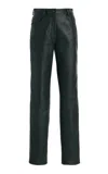 Sergio Hudson Straight Leg Leather Pants In Dark Green