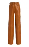 Sergio Hudson Straight Leg Leather Pants In Tan