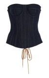 Sergio Hudson Strapless Cotton Denim Corset Top In Medium Wash