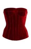 Sergio Hudson Strapless Velvet Bustier Top In Red