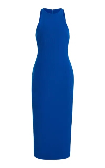 Sergio Hudson Stretch Crepe Halter Midi Dress In Blue