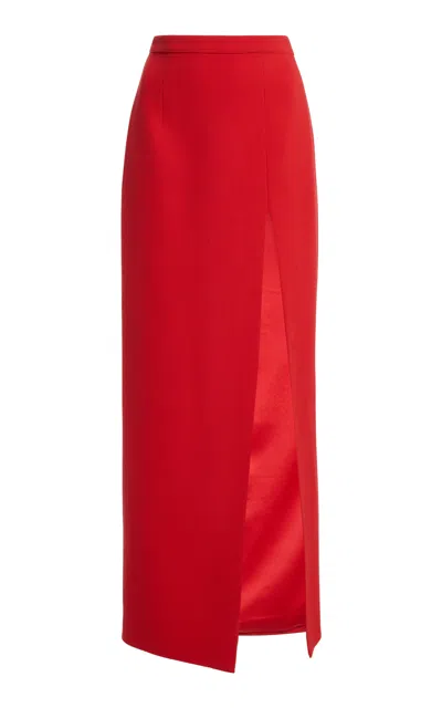 Sergio Hudson Stretch Crepe Maxi Pencil Skirt With Slit In Red
