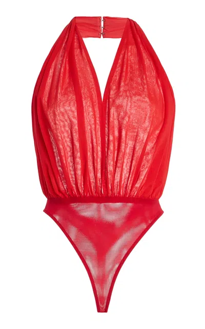 Sergio Hudson Stretch Silk Chiffon Halter Bodysuit In Red