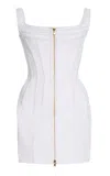 Sergio Hudson Topstich Corset Denim Mini Dress In White