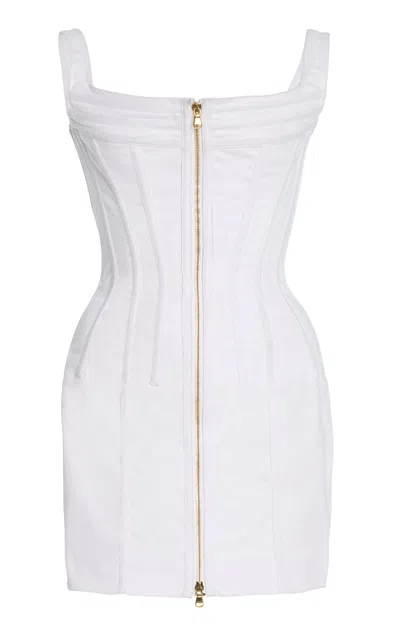 Sergio Hudson Topstich Corset Denim Mini Dress In White