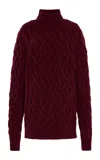 Sergio Hudson Turtleneck Cable Knit Cashmere Sweater In Burgundy